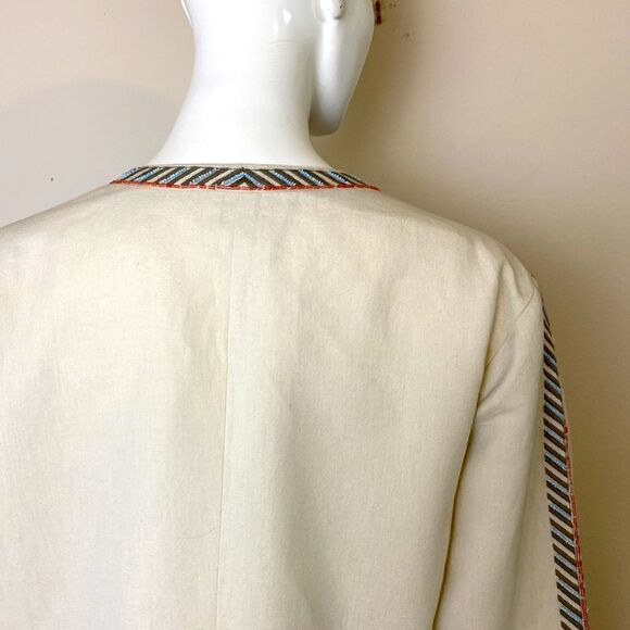 Chico’s Tan Cotton/Linen Jacket with Embroidery and Beading Large 14/16 … - Picture 7 of 9